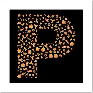 Letter P Initial Christmas Decorations Gingerbread Posters and Art